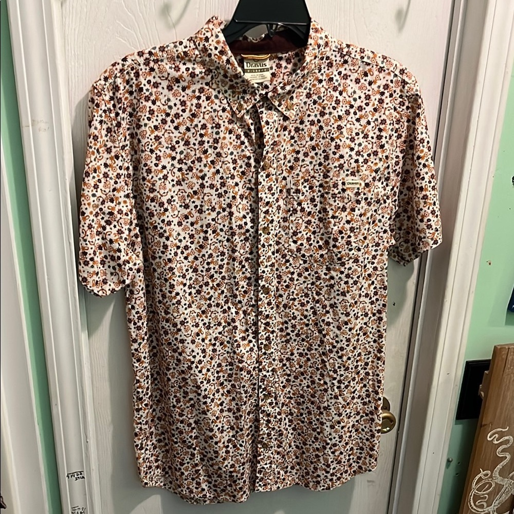 Brown and White Casual Button Down Shirt with Floral Print